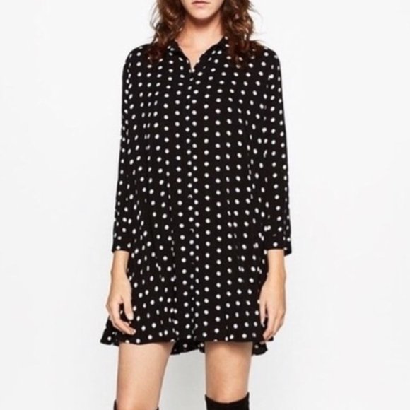 black and white polka dot long sleeve dress